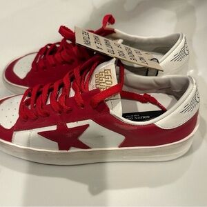 Golden Goose Red and White Sneakers